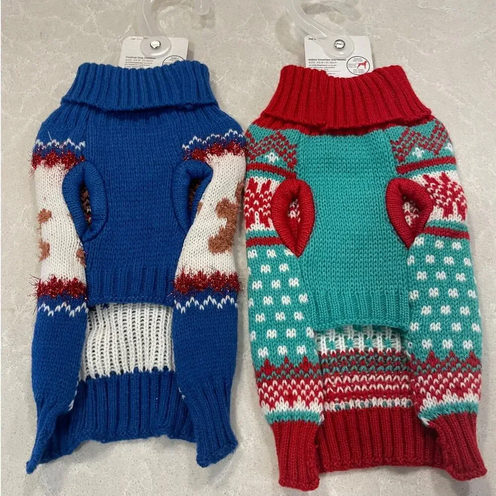 Pet Central puppy dog sweater XS knitted Lot 2 gingerbread snowflakes New w/ tag